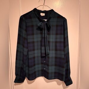J. Crew Women's Checkered Bow Blouse - Blue and Black